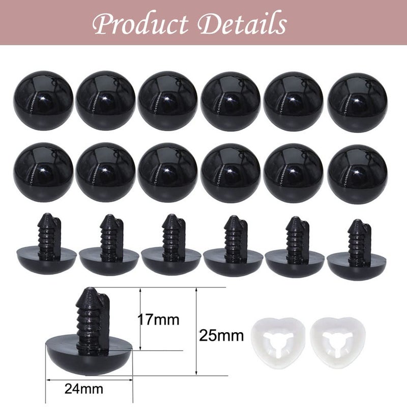 ARTCXC 30Pcs 24mm Large Black Solid Plastic Safety Eyes Craft Eyes with Washers for Doll, Puppet, Plush Animal DIY Making Supplies - Image 3